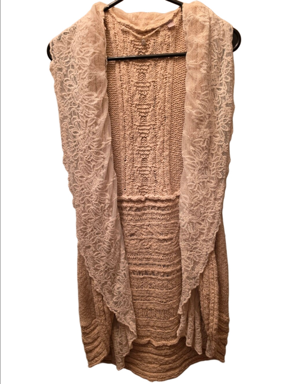Cotton Open Knit Lace Trim Vest Knitted & Knotted Boho M/L